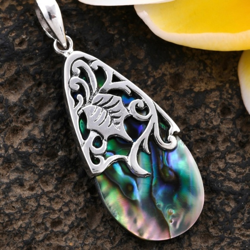 Bali legacy abalone Shell pendant in sterling